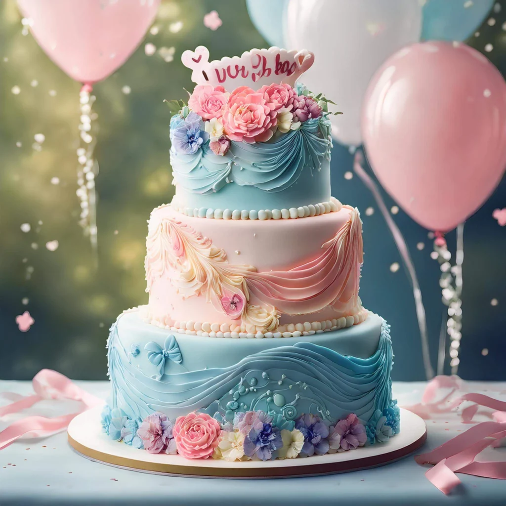 Simple white cake with delicate flowers on top, ideal for a gender reveal party