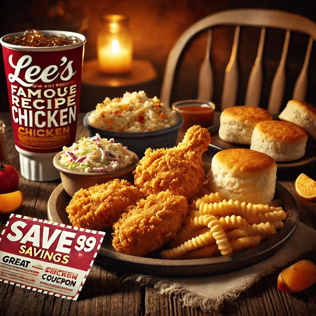 Lee's Famous Recipe Chicken coupons offering discounts on crispy fried chicken and sides