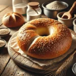 Sourdough bagel sliced and served with butter and jam