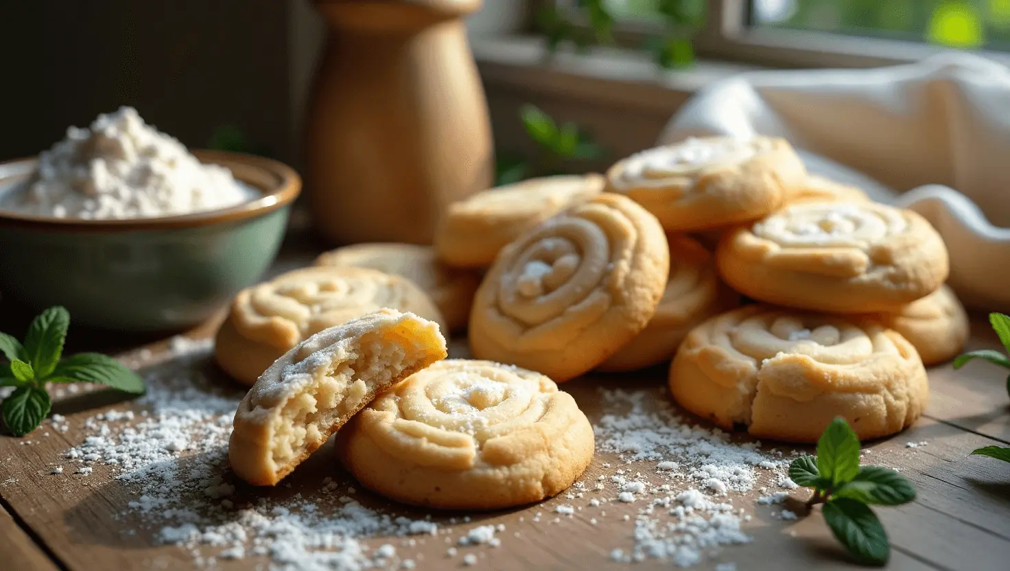 Golden-brown gluten-free sugar cookies with a dusting of sugar