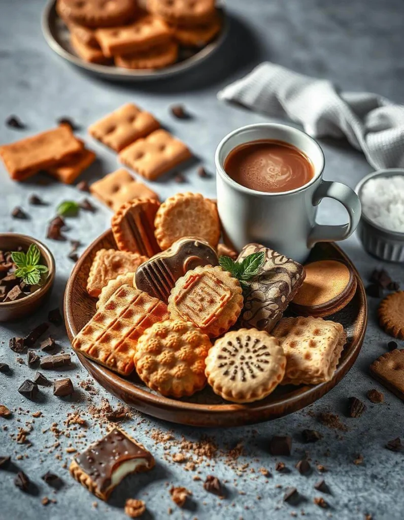 Close-up of chocolate-covered wafer cookies with layers of crispy wafer inside