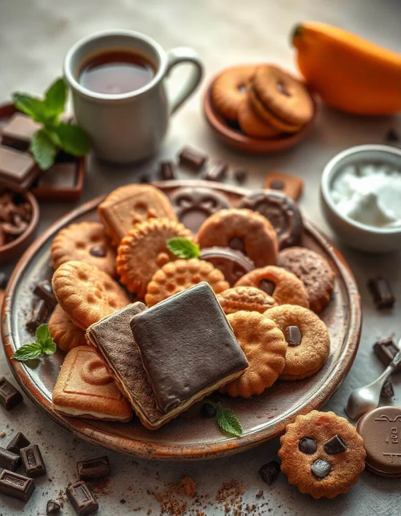 Golden crispy wafer cookies stacked neatly on a plate