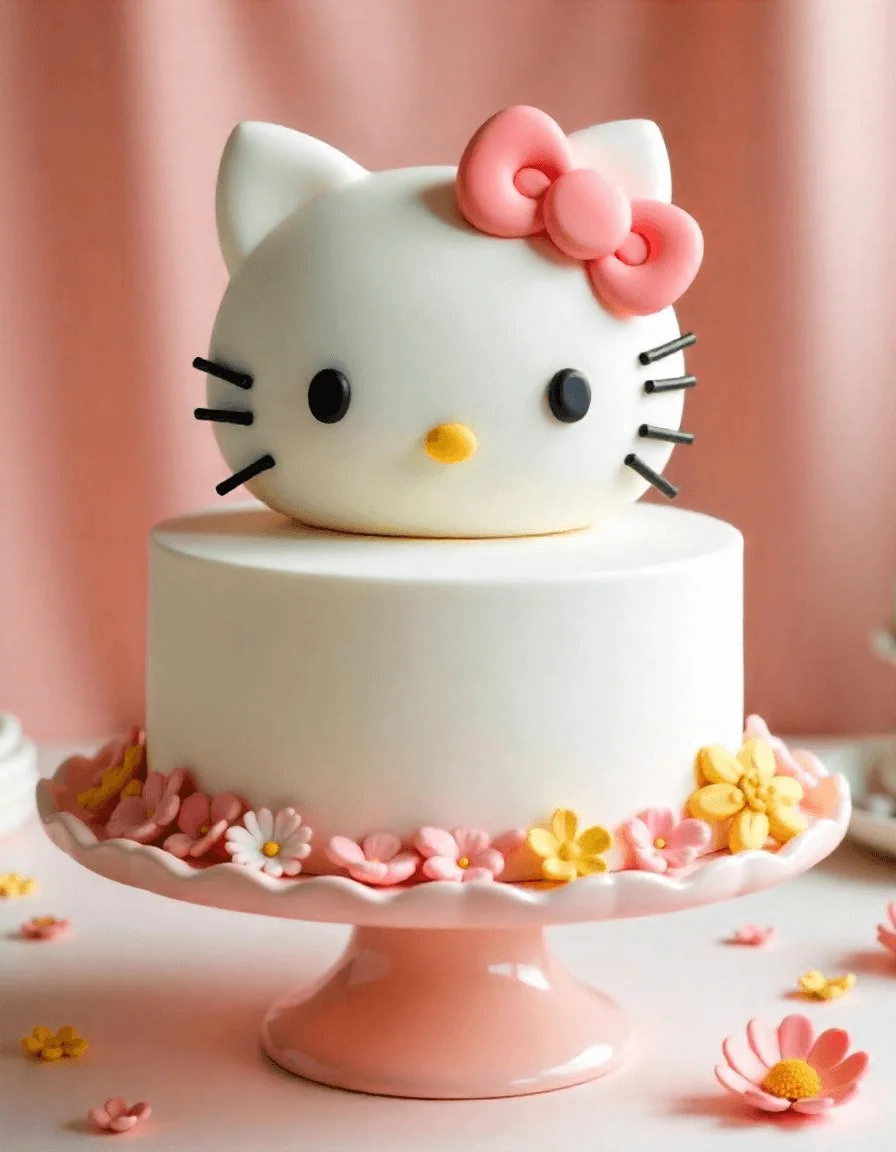 Smooth fondant covering a Hello Kitty cake with a pink bow