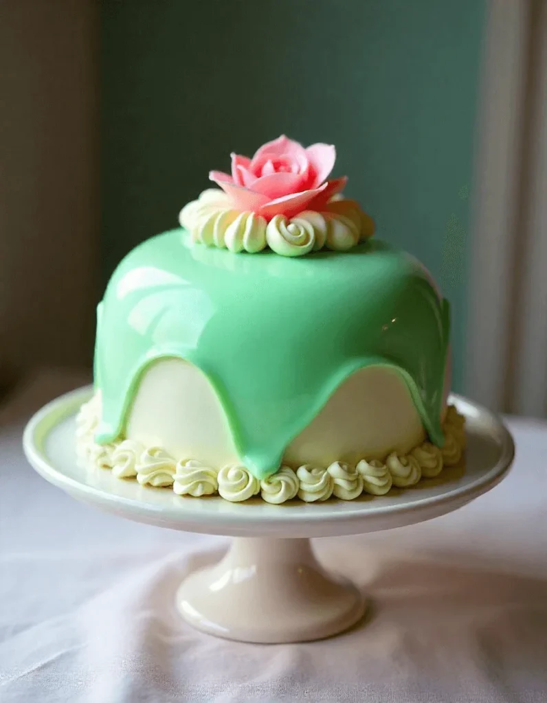 Sponge cake layers being stacked with whipped cream and raspberry jam.