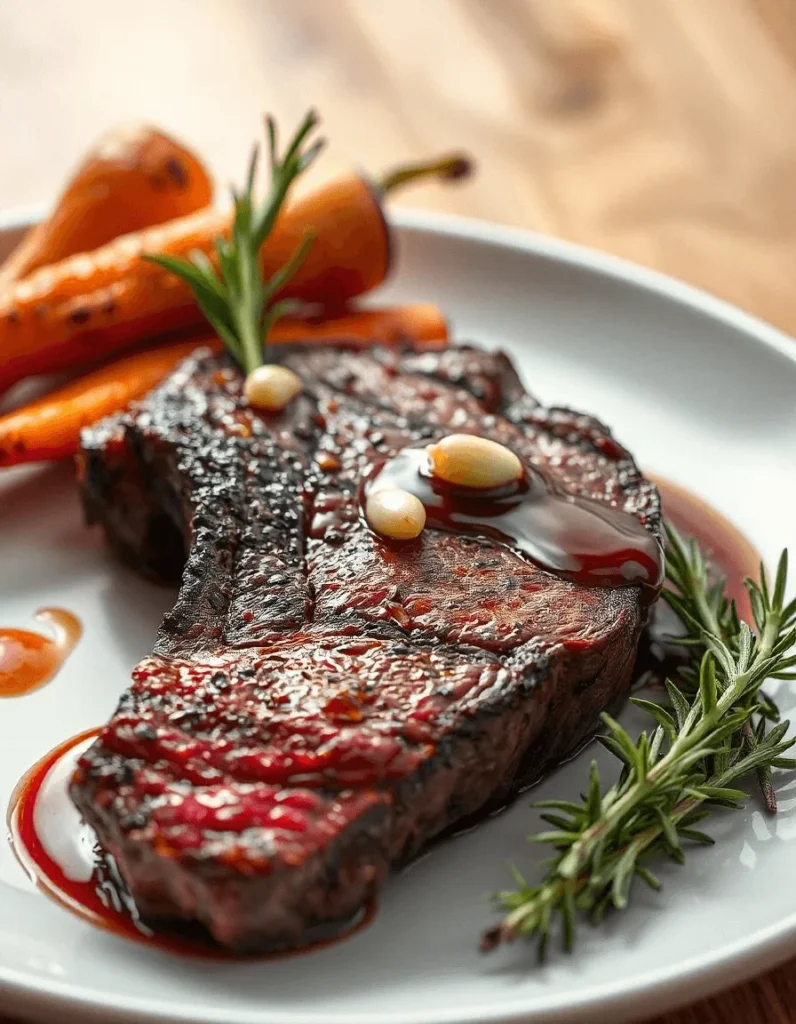 Pan-seared venison steak with garlic and rosemary