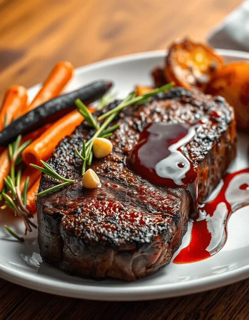 Grilled venison steak with rosemary and garlic