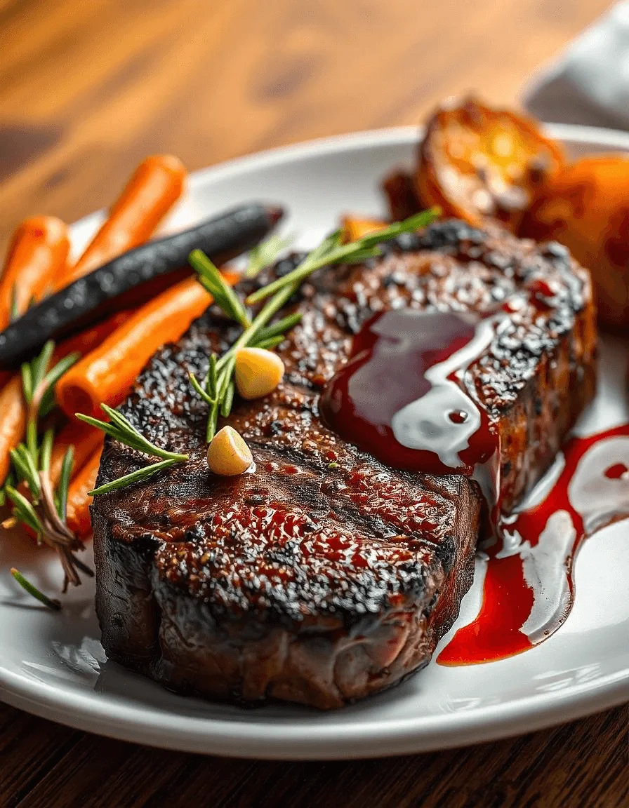 Grilled venison steak with rosemary and garlic