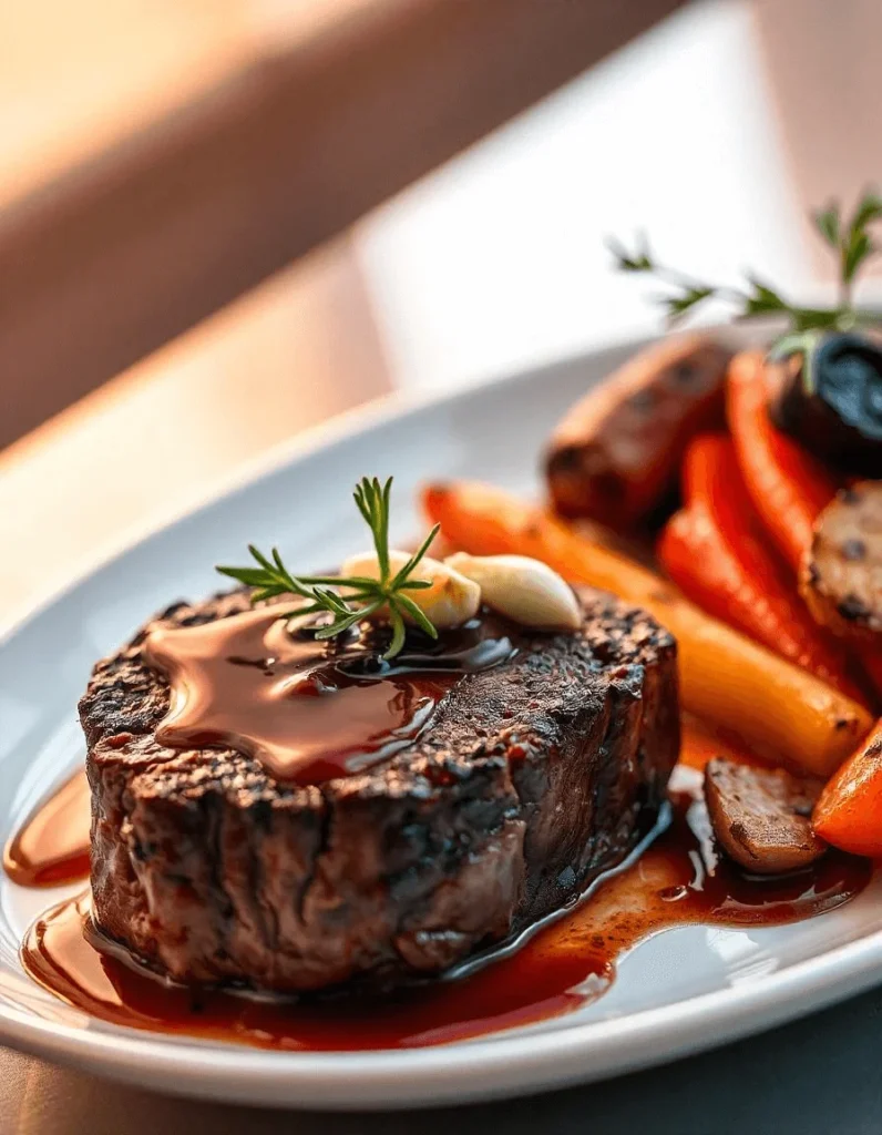 Venison steak with roasted vegetables