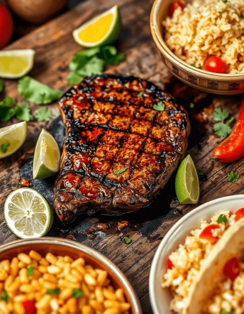 Steak marinating with chipotle seasoning, lime juice, and spices