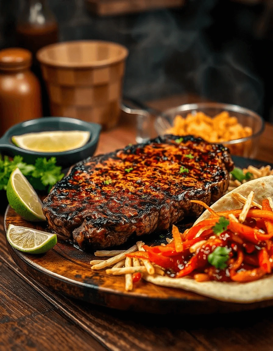 Close-up of grilled chipotle steak with smoky charred edges, infused with smoky chipotle flavor