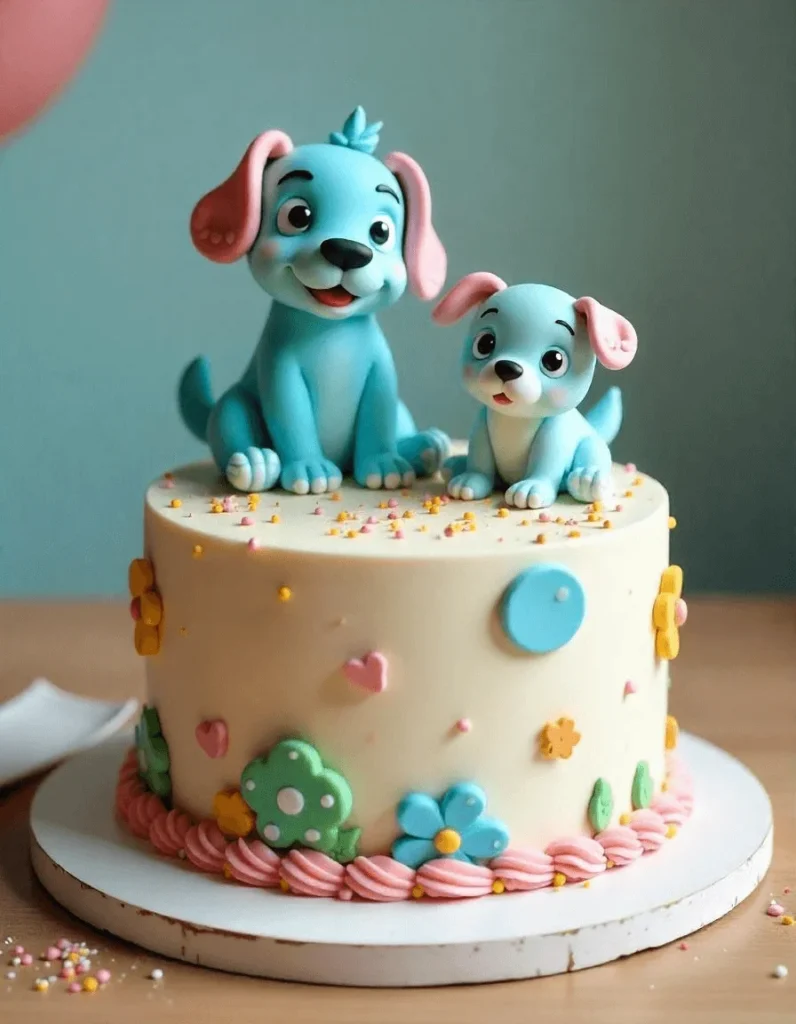 Decorative cake with icing and fondant flowers