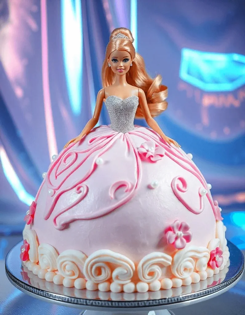 Barbie cake with elegant fondant gown and intricate details