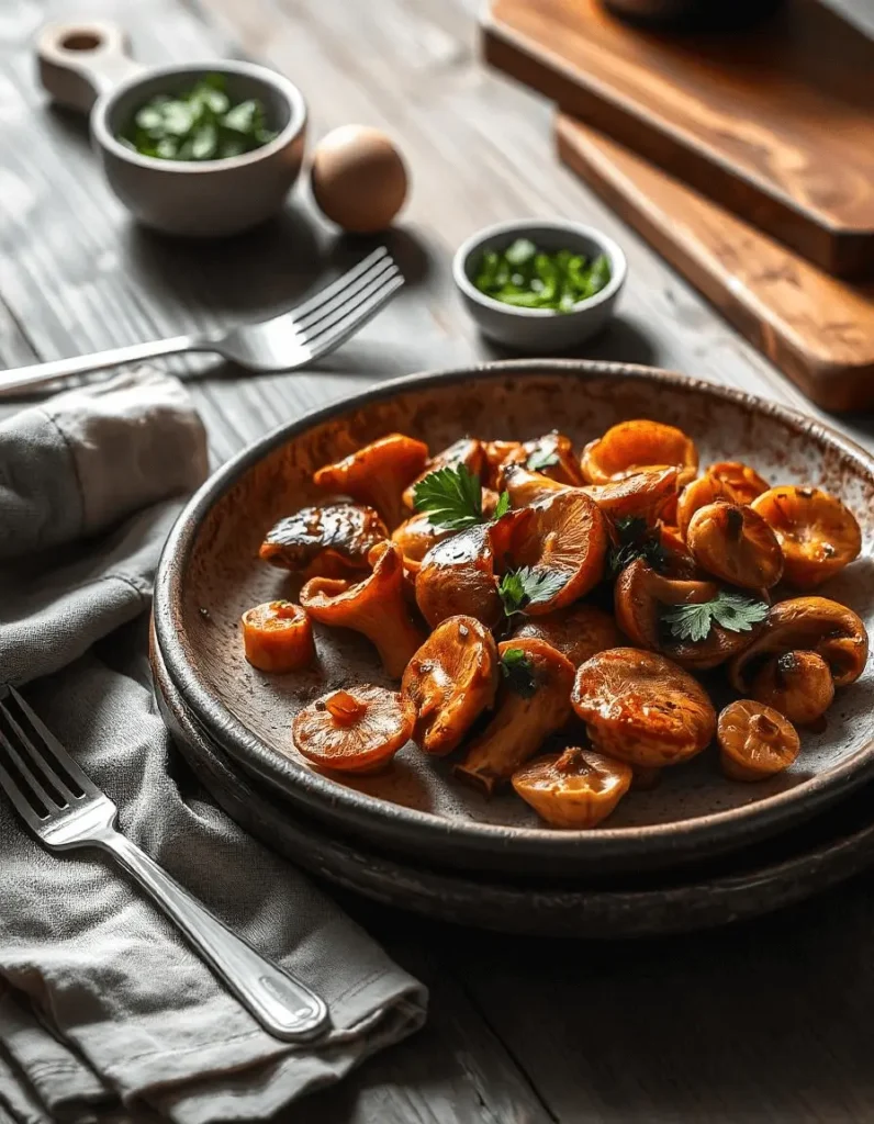 Sautéed chicken of the woods mushrooms in a pan