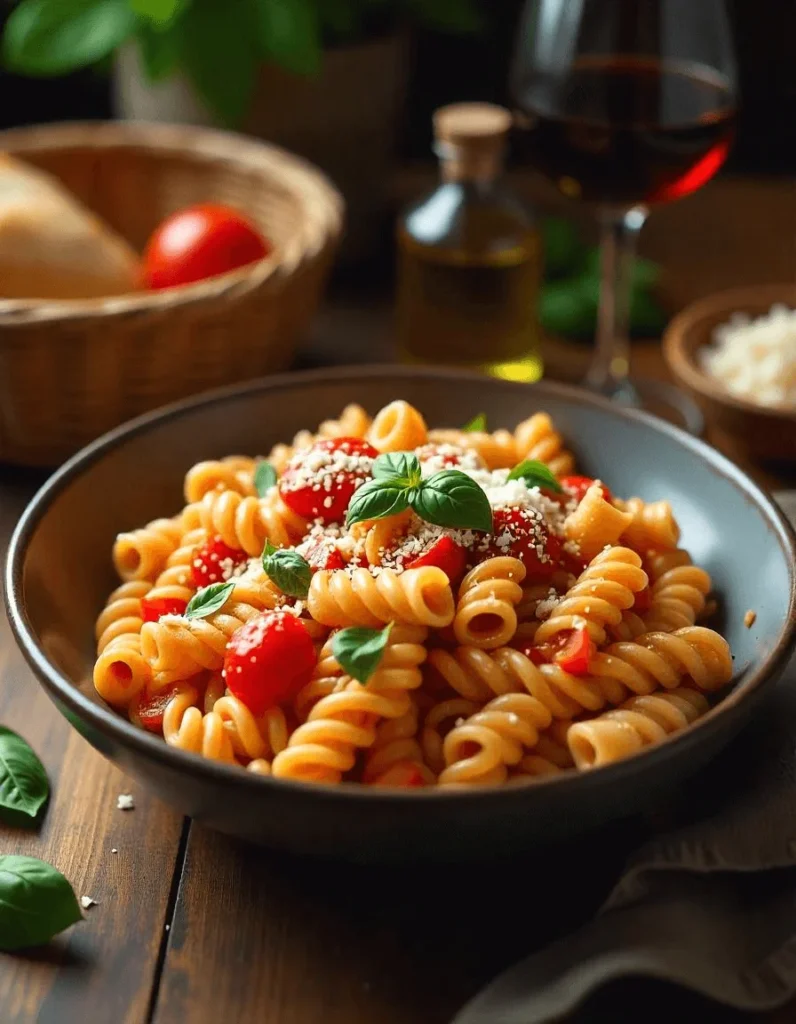 Shrimp served with rotini pasta in a garlic butter sauce, a delicious twist on rotini pasta recipes.