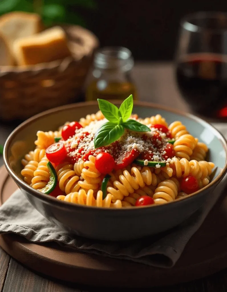 Rotini pasta combined with grilled chicken and a creamy Alfredo sauce, a flavorful and filling rotini pasta recipe.