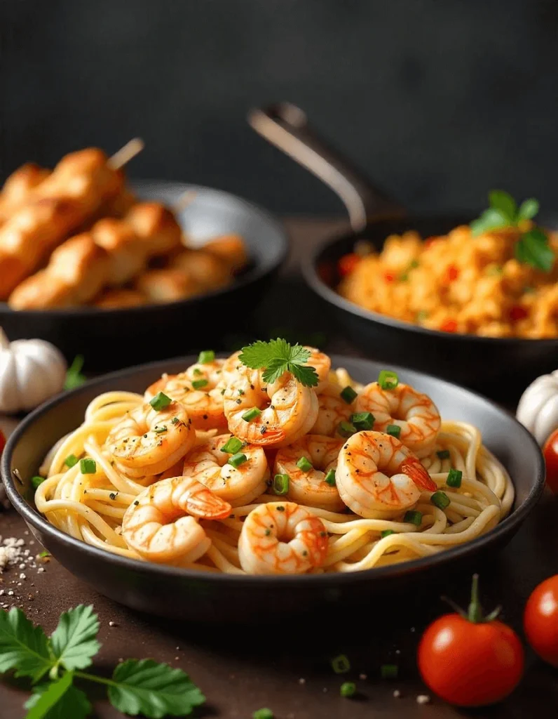 Spicy chicken and shrimp stir-fry with colorful vegetables in a wok