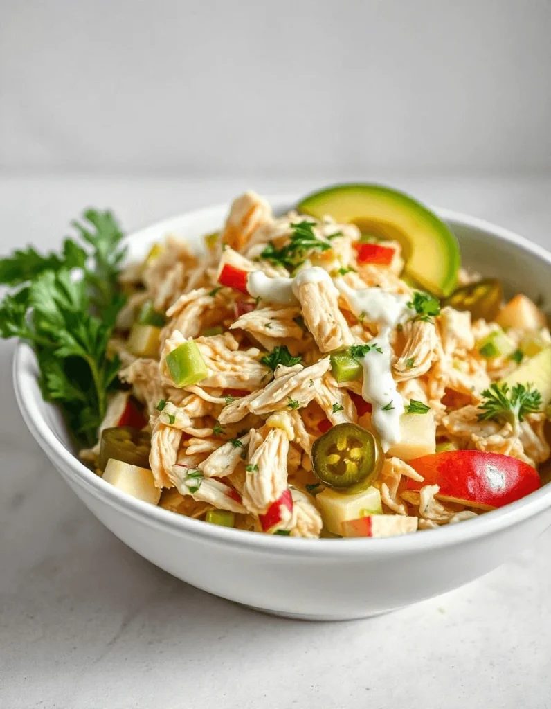 Chicken salad with pickles and jalapeños for extra crunch and spice