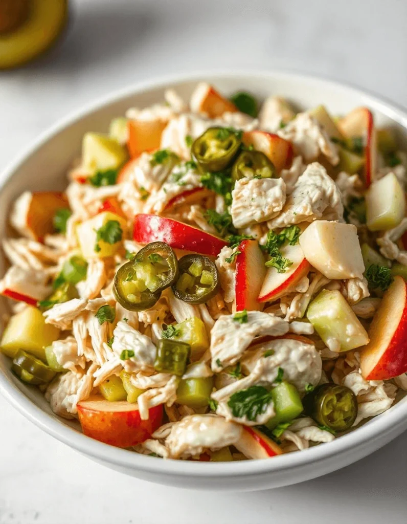 Classic chicken salad chick recipe with creamy avocado, shredded chicken, and crunchy vegetables