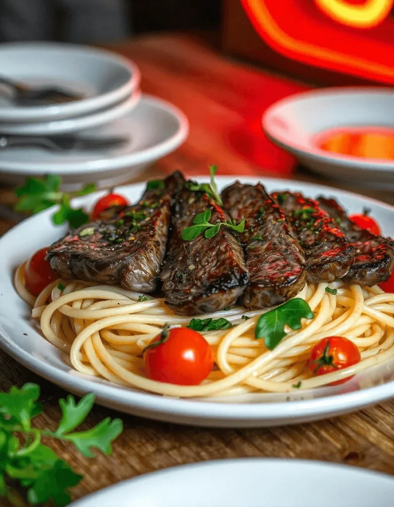 Ingredients for making steak and pasta