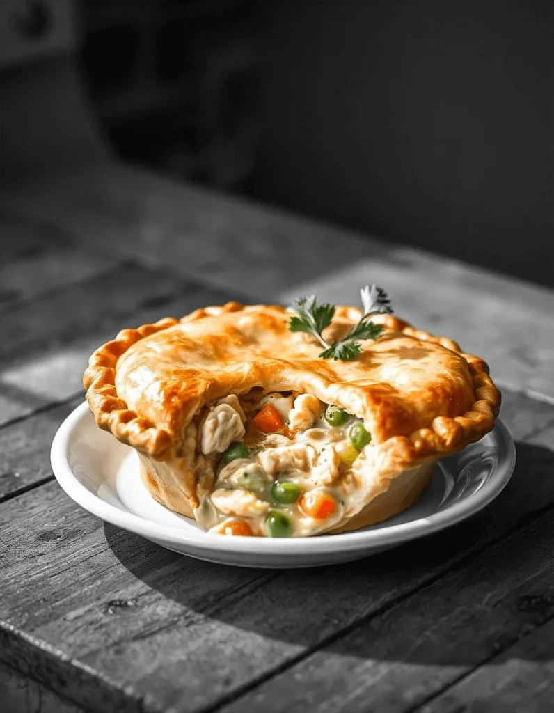 Slice of Pillsbury chicken pot pie served on plate