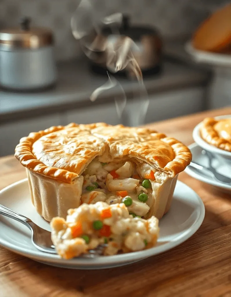 Golden flaky crust of Pillsbury chicken pot pie