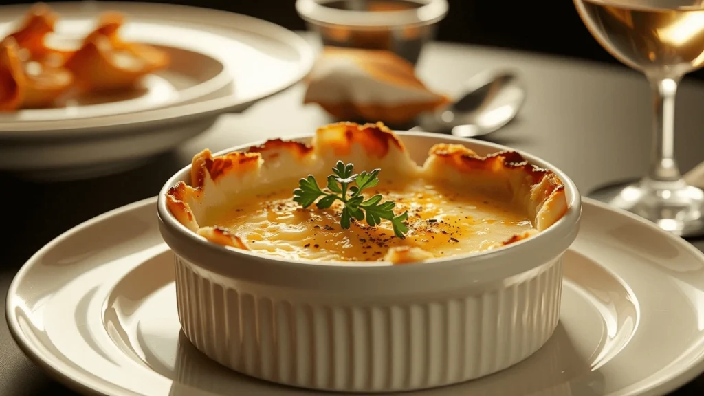 Crab brulee recipe with creamy crab custard and a crispy breadcrumb topping in elegant ramekins