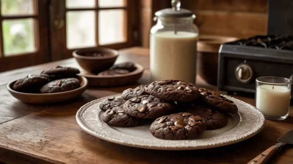 Almond flour chocolate cookies served on a plate, ready to enjoy.