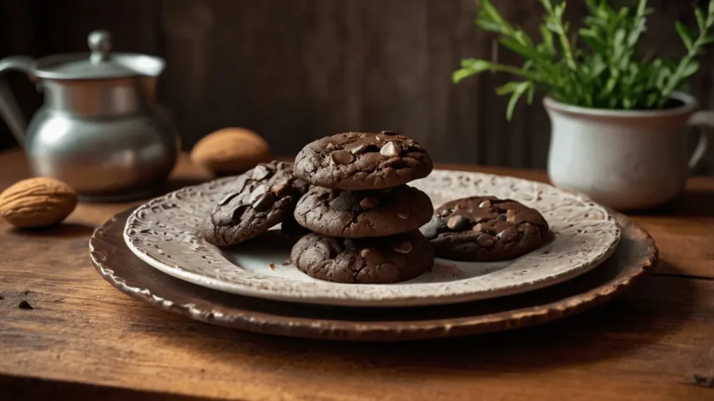 Cooling almond flour chocolate cookies on a wire rack.