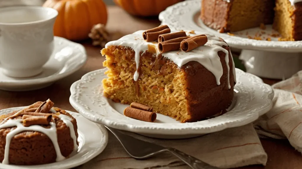 Pumpkin dump cake ingredients: yellow cake mix, pumpkin puree, and butter