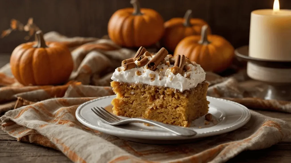 Baked pumpkin dump cake with golden-brown edges