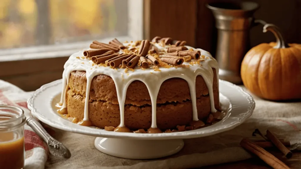 Pumpkin dump cake served with vanilla ice cream