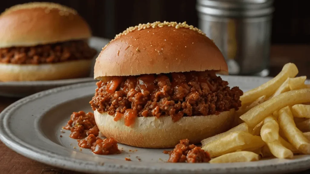 Sloppy Joe served with classic French fries as a side