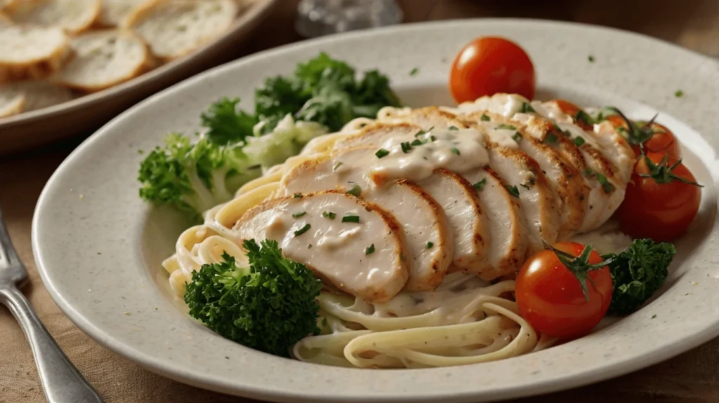 Fettuccine pasta being tossed with creamy jarred alfredo sauce in a pan.