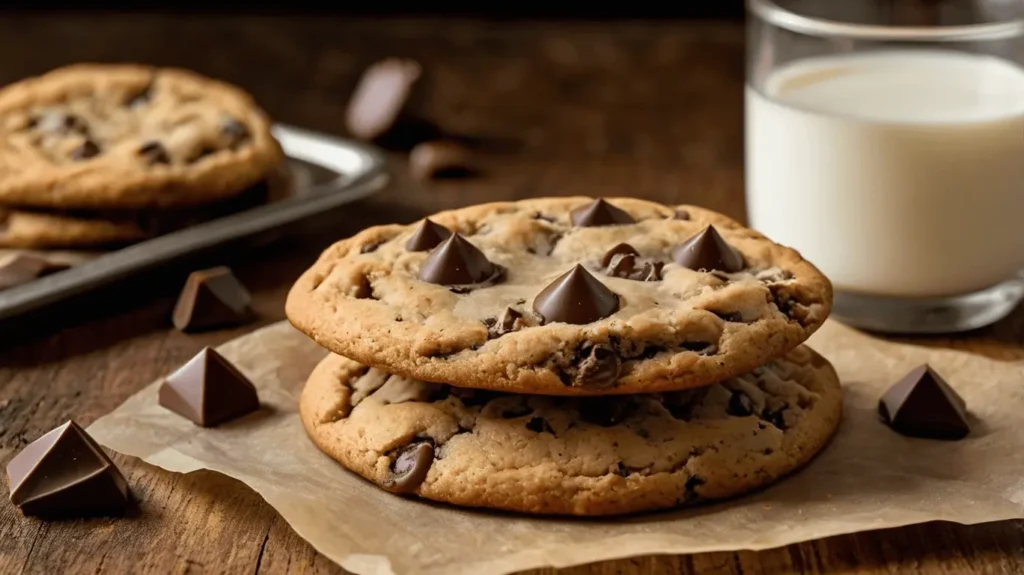 Close-up of chocolate chips melted inside a cookie