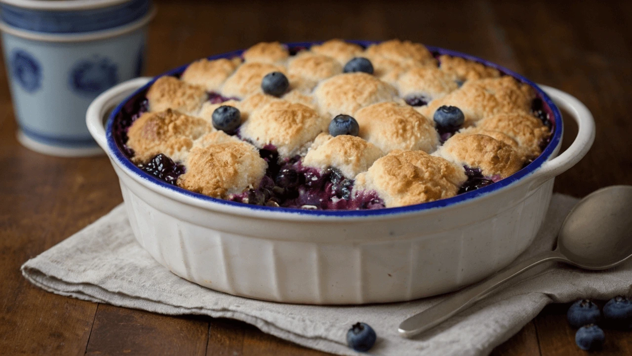 Fresh blueberries in a rustic wooden bowl, ready for an easy blueberry cobbler.