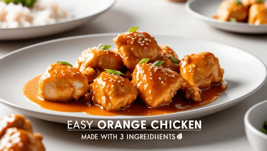 Easy orange chicken recipe with crispy chicken coated in vibrant orange sauce